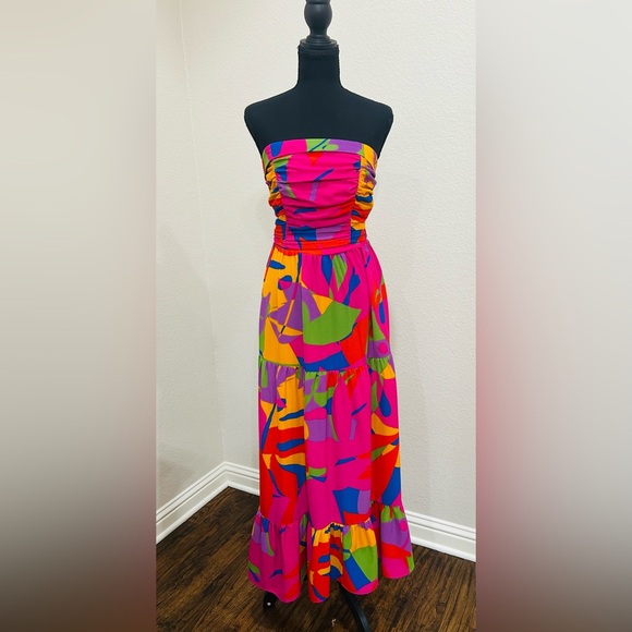Vibrant 2 piece Sugarlips Soleil Abstract Strapless Maxi Dress set - Picture 3 of 6